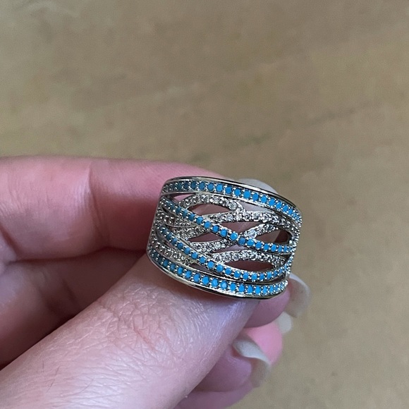 Thick cerulean blue multi-layer crossover ring - Picture 12 of 13